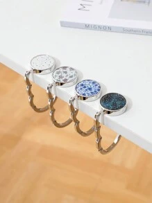 1 pieza Colgador de cartera para mujer - Colgador de bolso plegable, estilo retro, material de metal, patrón de cielo estrellado de noche, accesorio de moda/moda para mujer, elegante y portátil