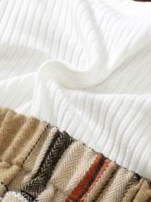 2pcs/Set Baby Girl Plaid Patchwork Bodysuit With Headband, Spring/Summer - White - View 9