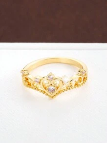 1枚优雅皇冠造型立方氧化锆戒指，女士款 - 彩色 - 查看 8