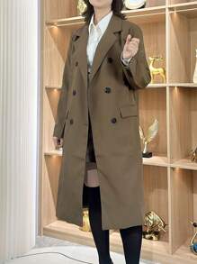 Lässige Jacke mit Wendeüberkragen und Doppelreihe, einfarbig, für den Herbst