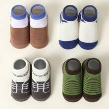 6 双婴儿袜子，运动中筒袜，卡通设计，舒适透气，适合男孩和女孩，适合所有季节 - 彩色 - 查看 6