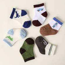 6 双婴儿袜子，运动中筒袜，卡通设计，舒适透气，适合男孩和女孩，适合所有季节 - 彩色 - 查看 3