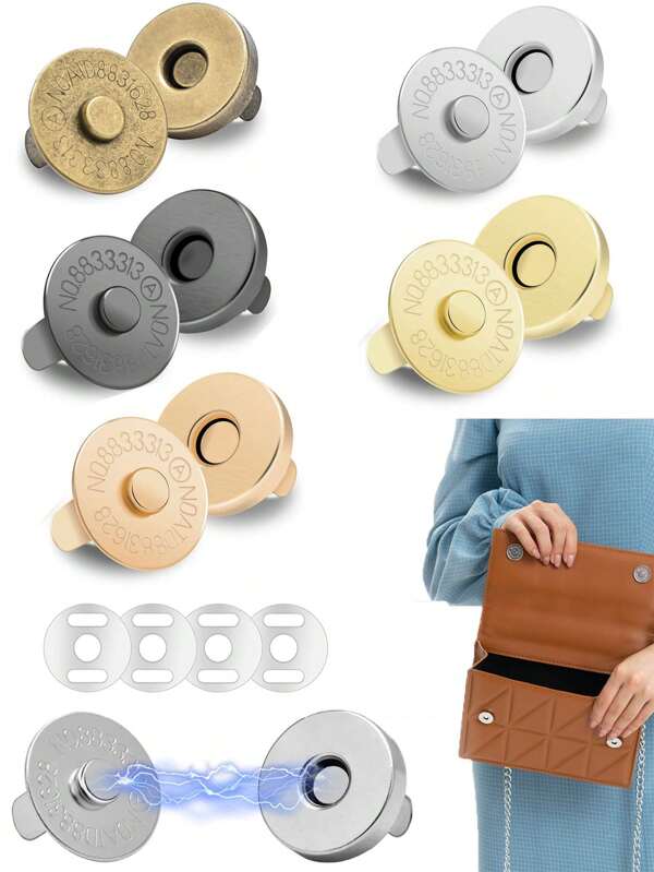 5 pares de 14 mm/18 mm botones magnéticos metálicos sin costura, broches magnéticos invisibles, cierres magnéticos de ciruela, botones de costura, botones metálicos invisibles para coser, cierres de seguridad con pulgar, para hacer manualidades, bolsos, carteras, accesorios de bolso, botones de punto para ropa