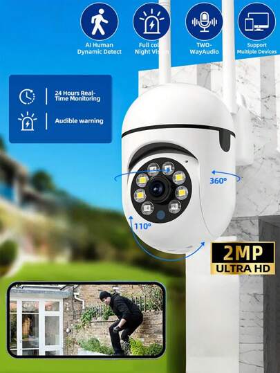 1pc/ WiFi Security Camera 355 Degree Intercom Night Vision, Remote Control Home Indoor Outdoor APP To View Anytime Anywhere, Cameras view 2