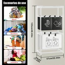 Cesto Ropa Sucia, Almacenamiento y Organizador de Lavandería de 3 Capas, con 4 Bolsas Extraíbles - Blanco - Ver 5