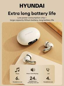 HYUNDAI HY-Y01 Bluetooth Earphones, Half In-Ear, High-Definition Surround Sound Quality, Sensitive Microphone, Voice Call, LED Power Display, Music, Sports, Gaming, Low Latency, Long Battery Life, Comfortable Fit, Wireless Earbuds Compatible With Smartphones & Computers - Black - View 7