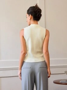 Women's Solid Color Single-Breasted Cardigan Sweater Vest - Apricot - View 2