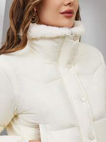 ZIAI Women Fur Collar Patchwork Short Down Jacket For Winter