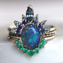 3 件套时尚奢华闪亮小众设计波西米亚风婚礼/订婚戒指，适合女性日常佩戴 - 彩色 - 查看 1