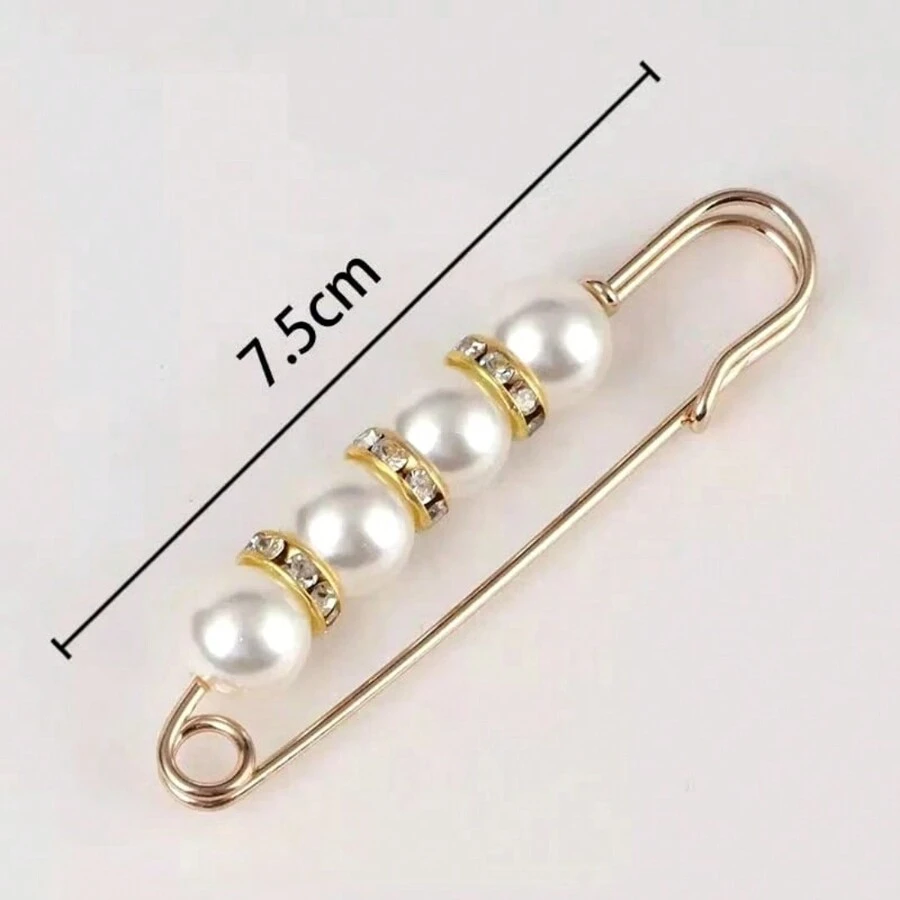 Luxury Brooch Safety Pin With Pearls And Rhinestones - Trắng lớn - Xem 1