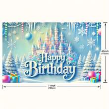 Biểu ngữ sinh nhật Winter Castle & Snowflakes - Trang trí tiệc theo chủ đề công chúa băng giá, phông nền polyester đa năng cho lễ kỷ niệm trong nhà/ngoài trời của Hego - 1 cái - Xem 2