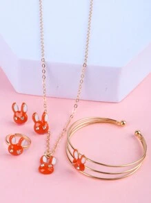 1 套女孩首饰套装，金色锌合金手链项链耳环戒指套装，带花朵和独角兽设计，生日/节日/派对礼物，圣诞礼物 - 彩色 - 查看 6