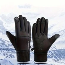 1 Pair Winter Black Warm Gloves, Elastic Windproof Waterproof Sports Gloves, Thickened Anti-Slip Touchscreen Durable Gloves, Sports Warm Gloves, Ideal Gift - Black - View 5