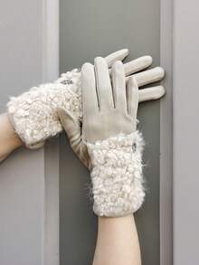 1 双女士多色可选纯色休闲优雅街头涤纶绗缝后面板雪花装饰触摸屏全指手套，适合秋冬季外出、约会、假期、大学派对、成熟日常使用 - A - 查看 11