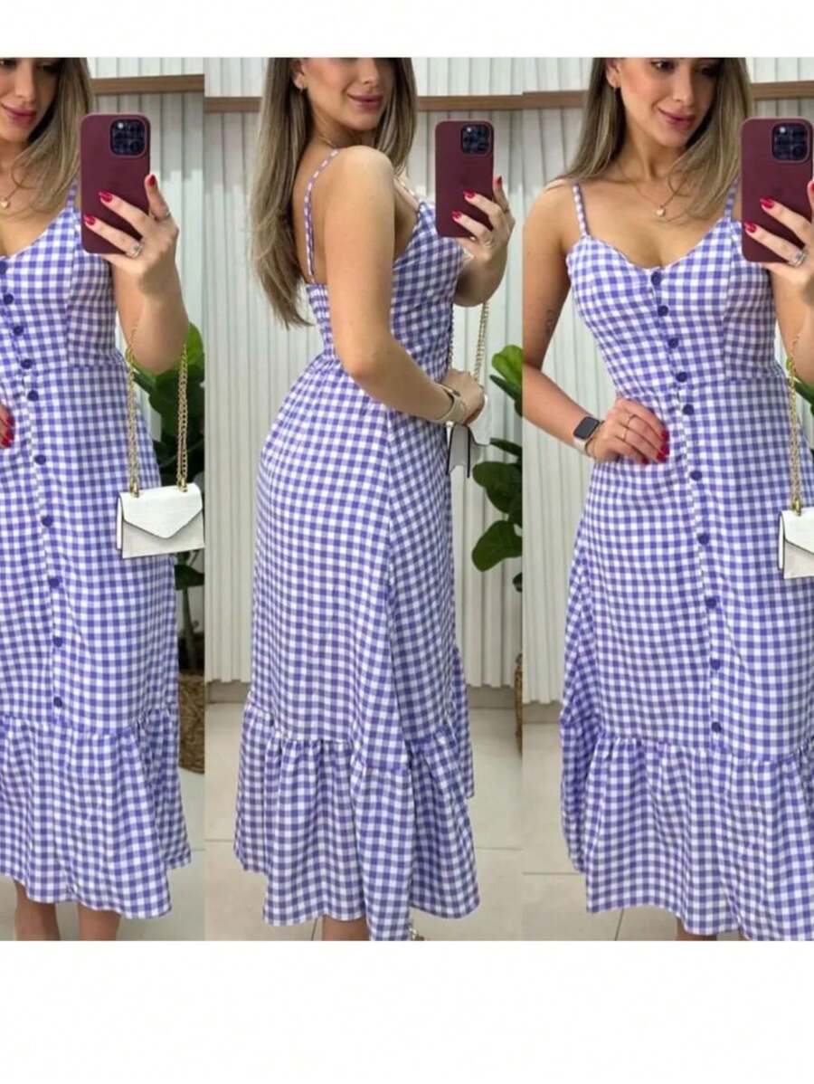 Long Crepe Dress With Padded Bra And Buttons One Size (Fits Sizes 36 To 40)H-1 - Violet Purple - View 1