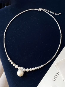 1 件 S925 纯银简约创意碎银设计珍珠项链，高品质珠宝，防过敏，礼盒套装，适合女朋友生日或周年纪念 - 銀色 - 查看 10