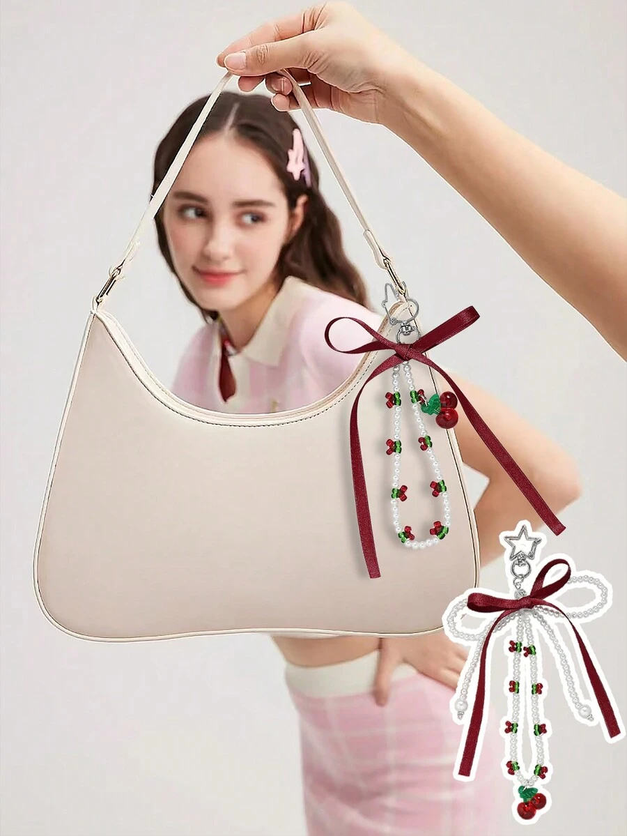 1 móc khóa nơ đỏ rượu vang thời trang cho cặp đôi/bạn thân, hạt anh đào giả, mặt dây chuyền hình ngôi sao hình thỏ, quà tặng cho bạn gái hoặc bạn thân - Nhiều màu - Xem 1
