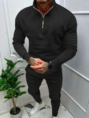 2 st/set Herr Casual Mode Långärmad Hoodie Och Långbyxor, Höstkläder