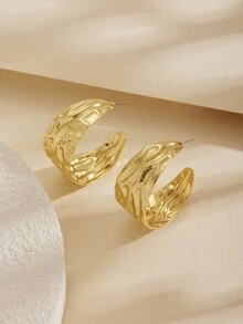 1 件/套 2024 欧美时尚个性金属亮面颈链夸张金属浮雕皱纹开口手镯 C 形几何耳环简约纹理戒指，极简主义奢华珠宝套装，适合女士派对、日常佩戴、礼物 - 金屬風 - 查看 8