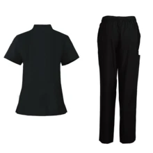 1 套女式立领拉链短袖制服手术服套装，宽松设计，立领，口袋，涤纶材质，适合医院工作，护士制服手术服套装