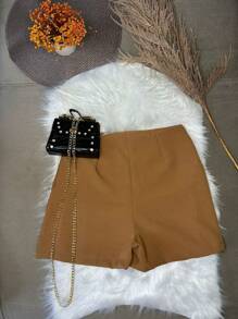 TAILORED SKIRT SHORTS WITH SLIT FASHION BLOGGER SUMMER 2024 - 駝色 - 查看 2