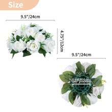 人造花球花束，15 头塑料玫瑰带底座，适合婚礼中心装饰花架用于派对情人节家居装饰 - 白色花球 - 查看 6