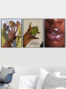 1/3 piezas de pósteres de estilo bohemio para mujeres con diseños de labios, arte de uñas, ropa verde, mujeres con joyas doradas, obras de arte decorativas para la sala de estar, materiales de decoración para el hogar, regalos ideales, sin marco - Multicolor - Ver 11