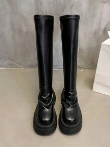 Women's Thick Sole Over-The-Knee Boots, Slim Fit, Back Zipper, Comfortable Black Knight Boots, Simple Stylish Long Shaft, Suitable For Autumn/Winter
