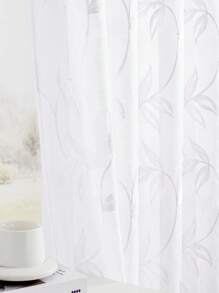 2pcs White Embroidered Sheer Curtains - Floral Pattern, Elegant Embroidery Design For Living Room And Bedroom Decor, With Grommet Rings