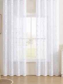 2pcs White Embroidered Sheer Curtains - Floral Pattern, Elegant Embroidery Design For Living Room And Bedroom Decor, With Grommet Rings