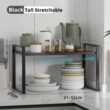 1 Pack Strechtable Kitchen Countertop Organizer, Stackable Cabinet Shelf Organizers, Space Saving Spice Rack Pantry Storage For Bathroom Office Organization (Black, White) - Multicolor - View 13