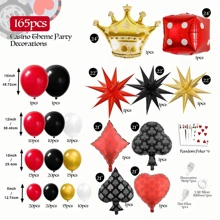 165 件赌场风格气球拱门装饰套装，红黑金气球，星皇冠骰子扑克牌铝箔气球，适用于生日赌场之夜，拉斯维加斯赌场主题派对装饰 - 彩色 - 查看 2