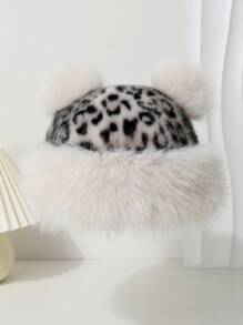 1 件装复古豹纹耳朵蓬松蒙古帽，男女通用秋冬保暖蓬松护耳圆帽，柔软舒适，时尚百搭 - 針織帽 - 查看 3