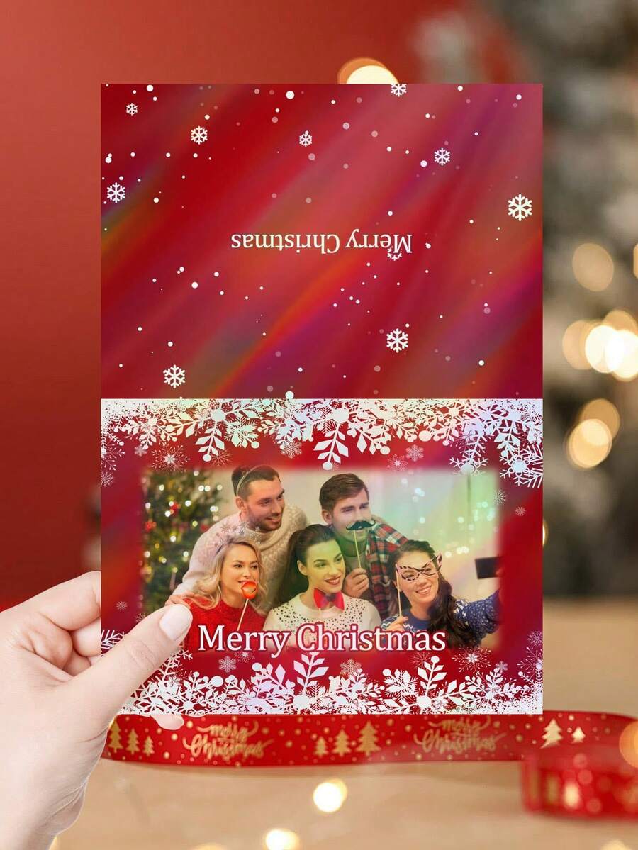 Niestandardowe karty świąteczne, niestandardowe karty bożonarodzeniowe, niestandardowe karty biurowe, niestandardowe produkty, czerwone karty z płatkami śniegu, 1 szt. spersonalizowanych prezentów, możesz dostosować swoje ekskluzywne zdjęcia i tekst, możesz wysłać do współpracowników, przyjaciół, rodziny, kolegów z klasy i innych osób, którym chcesz wysłać, przekaż im najlepsze życzenia z okazji powrotu do szkoły