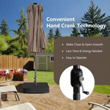 Homasis Outdoor 15' Double-Sided Patio Umbrella 48 Solar LED Lights Crank & Base - Coffee Brown - View 5