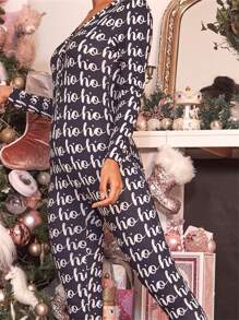 Women's Christmas Long Pajamas Romper Long Sleeve V Neck Button Up Pattern Print Jumpsuit Sleepwear