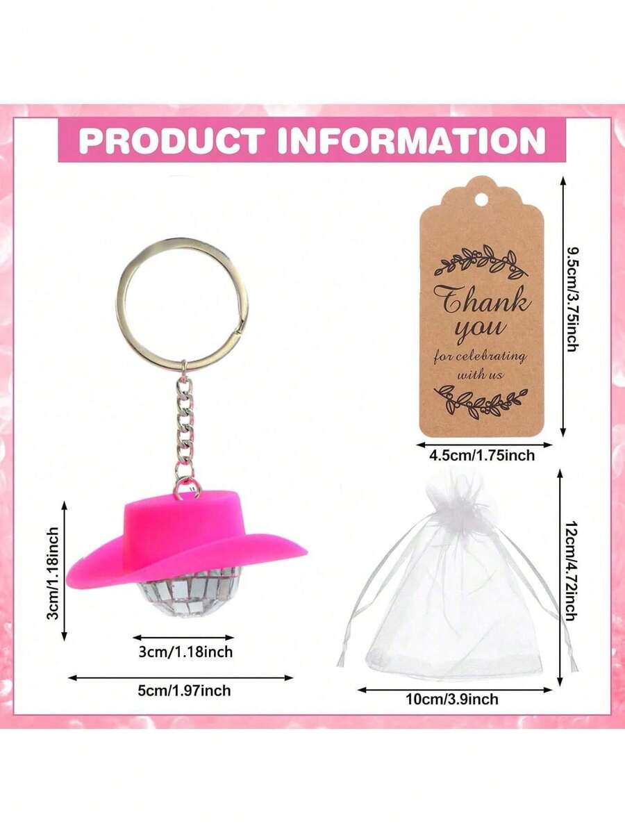 10pcsCowboy Hat Disco Ball Keychains With Thank You Tags And Organza