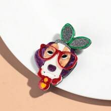 1pc Fashion Acrylic Patchwork Adorable Glasses Wearing Dog/Puppy Animal Design Brooch, Suitable As Gift For Women