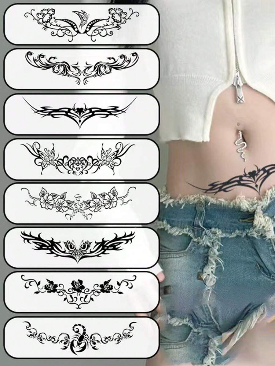 1 Set (8 Stück) Sexy wasserfeste Temporärtattoos, SuccubusThemen Intimbereich Tattoos,