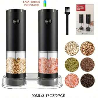 1/2pcs Electric Salt And Pepper Grinder, Automatic Grinder With LED Light, Adjustable Coarseness Grinder, One Hand Operated Grinder, Set Or Single Pack: Great For Kitchen, Camping, BBQ - Perfect For Home Use, Kitchen Ideal For Grills And BBQs, Kitchen Supplies (Without Batteries)