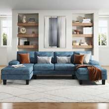 Furmax Modern U-Shape Sectional Sofa, Chenille Fabric Modular Couch, Oversized Sofa With Chaise For Living Room - Blue - View 2