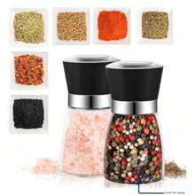 Kit 2 Spice Grinder With Glass And Stainless Steel Regulator Spices Salt Pepper Condiment Holder Premium Black - 彩色 - 查看 3