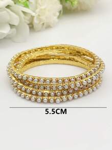 1 set/Múltiple Pulsera de tenis con banda elástica y perlas falsas, color dorado 3MM