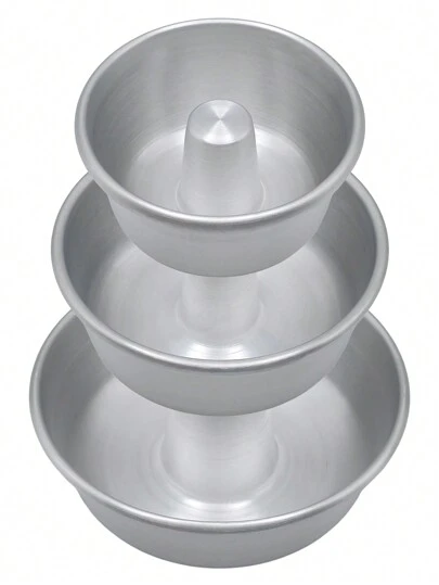 Set de 3 Moldes Para Rosca 10, 12 y 14 cm, para Pastel De Chiffon Hueco o Gelatina, panque, pan, Horno, Repostería, de Aluminio.