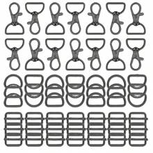 30/45/60 pièces Kit d'accessoires en métal comprenant mousquetons pivotants, anneaux en D et fermoirs à rotule argentés pour sacs, portefeuilles, laisses et DIY