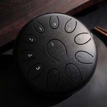 Tambor de lluvia para exteriores, instrumento de meditación de 6 pulgadas, tambor de mano, instrumentos de sonido, tambor de lengua de acero portátil - Negro - Ver 1