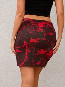 Women's Fashionable Casual Vintage Tie-Dye Print Denim Skirt