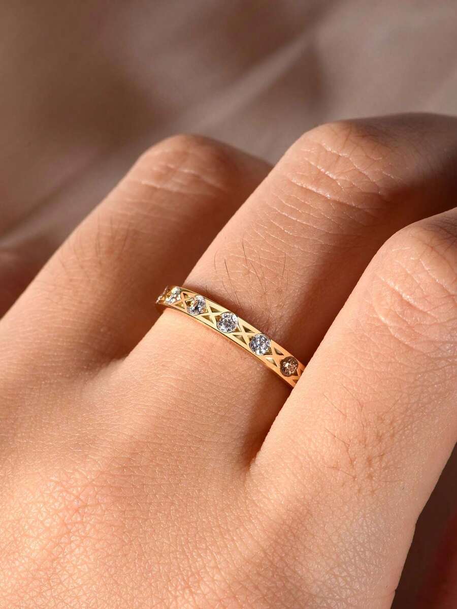 1 Stück geometrischer Cut Out S925 Silber Moissanit Ring, geeignet für Frauen Verlobung, täglichen Gebrauch, Party, Feriengeschenk