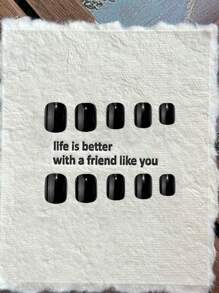 10Pcs Handmade Press-On Nails: Short Square Black Solid Color Fake Nail Set For Instant Glamour, Includes 1Pc Jelly Gel & 1Pc Nail File Nail Supplies Nails - Black - View 5