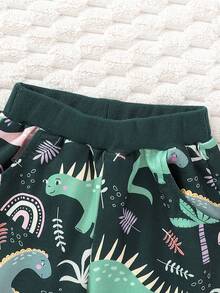 全新年轻男童秋冬卡通恐龙印花休闲可爱两件套 - 墨綠色 - 查看 7